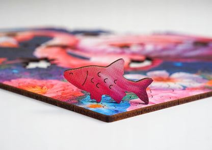 Medinė dėlionė „Flamingas“, 155 detalių, „PUZZLED“ eko-HDF, išskirtinės formos
