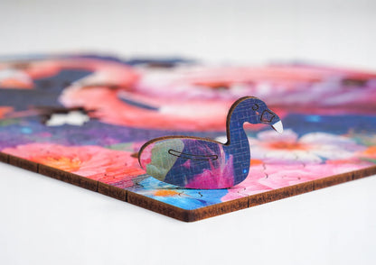 Medinė dėlionė „Flamingas“, 155 detalių, „PUZZLED“ eko-HDF, išskirtinės formos