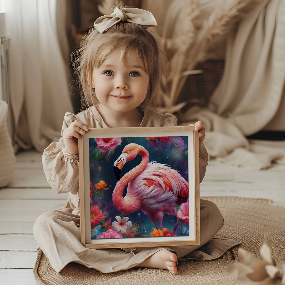 Medinė dėlionė „Flamingas“, 155 detalių, „PUZZLED“ eko-HDF, išskirtinės formos