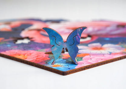 Medinė dėlionė „Flamingas“, 155 detalių, „PUZZLED“ eko-HDF, išskirtinės formos