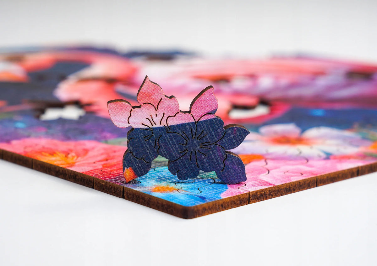 Medinė dėlionė „Flamingas“, 155 detalių, „PUZZLED“ eko-HDF, išskirtinės formos