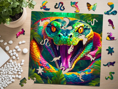 Medinė dėlionė „Gyvatė“, 170 detalių, „Puzzled“, eko-HDF, išskirtinės formos
