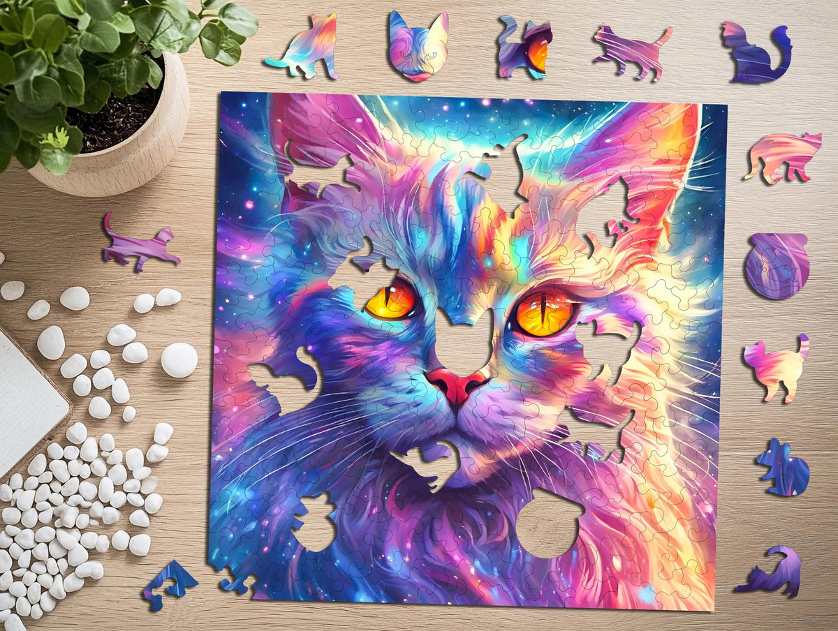 Medinė dėlionė „Katė“, 140 detalių, Puzzled eko-HDF, unikalios formos