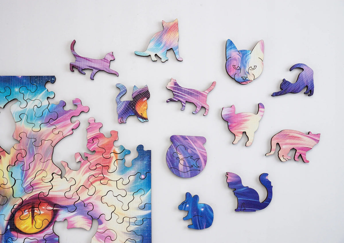 Medinė dėlionė „Katė“, 140 detalių, Puzzled eko-HDF, unikalios formos