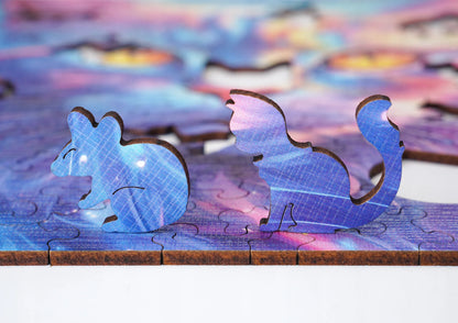Medinė dėlionė „Katė“, 140 detalių, Puzzled eko-HDF, unikalios formos