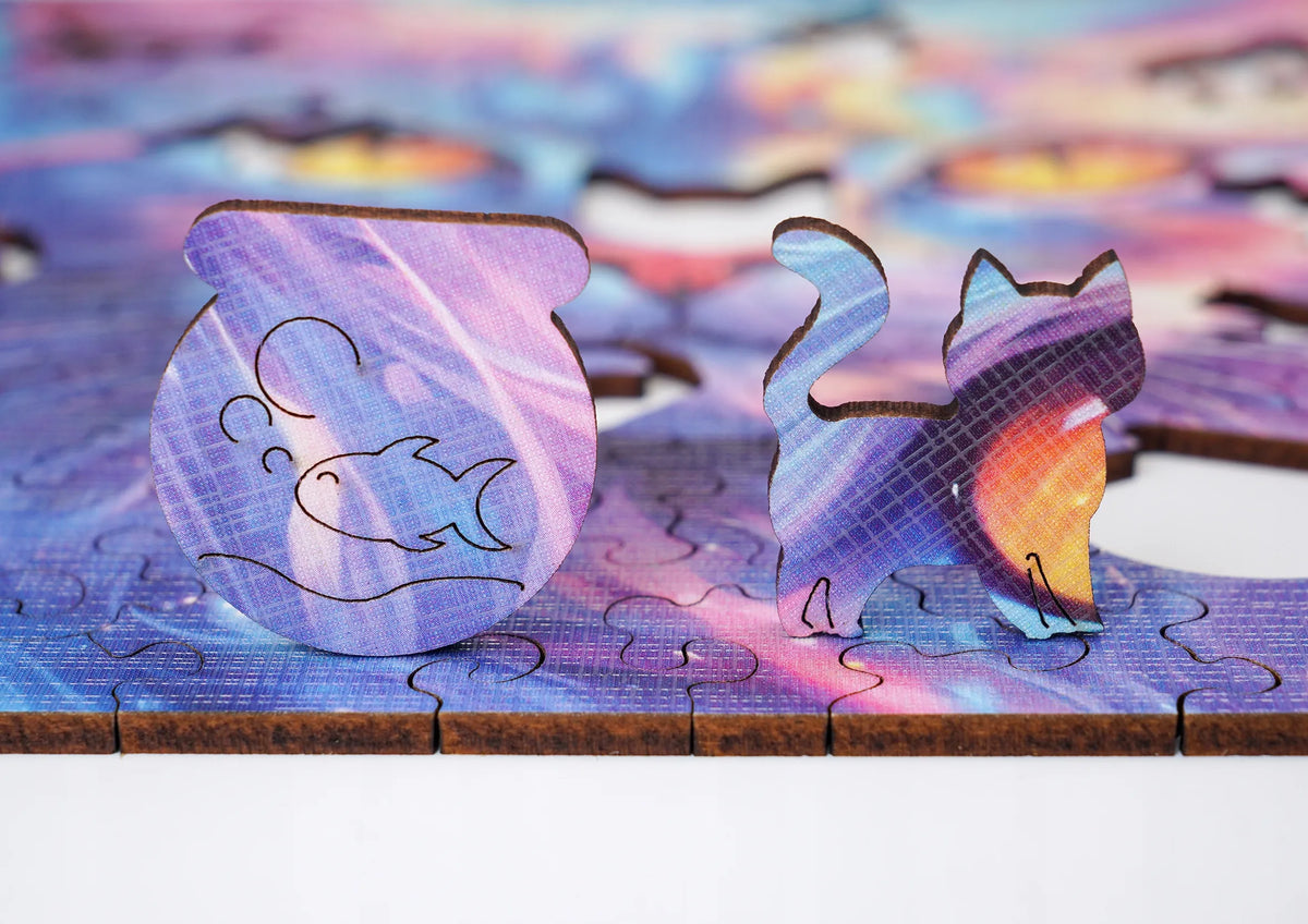 Medinė dėlionė „Katė“, 140 detalių, Puzzled eko-HDF, unikalios formos