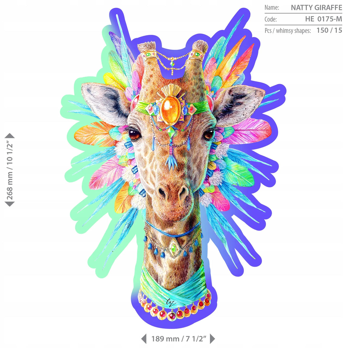 Medinė dėlionė su figūrėlėmis „Elegantiška žirafa“, 150 detalių, Wooden.City