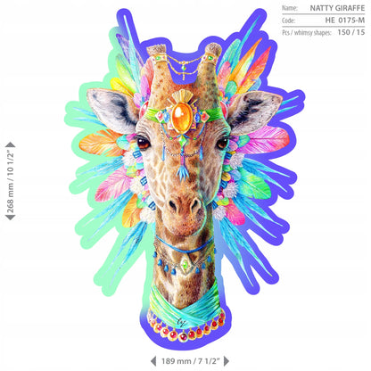 Medinė dėlionė su figūrėlėmis „Elegantiška žirafa“, 150 detalių, Wooden.City