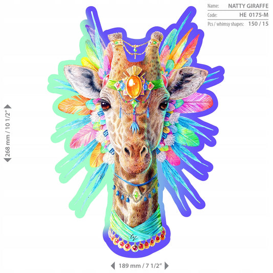 Medinė dėlionė su figūrėlėmis „Elegantiška žirafa“, 150 detalių, Wooden.City