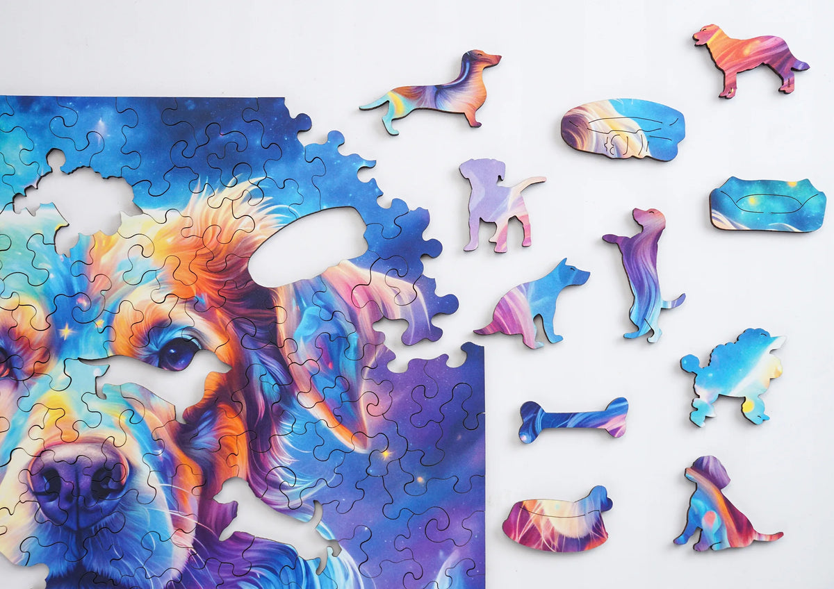 Medinė dėlionė „Šuo“, 150 detalių, „Puzzled“ eko-HDF, unikalios formos
