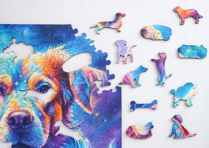 Medinė dėlionė „Šuo“, 150 detalių, „Puzzled“ eko-HDF, unikalios formos