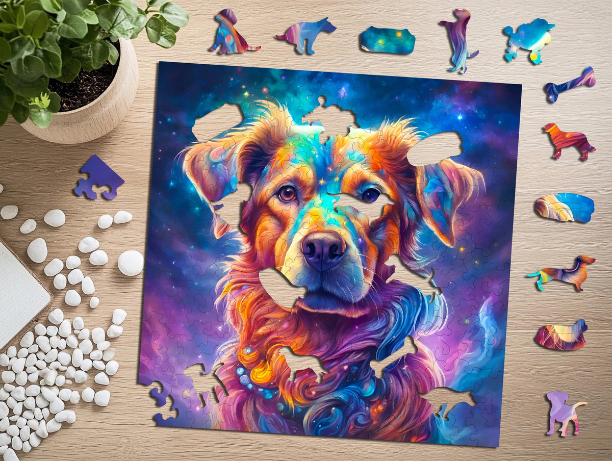 Medinė dėlionė „Šuo“, 150 detalių, „Puzzled“ eko-HDF, unikalios formos