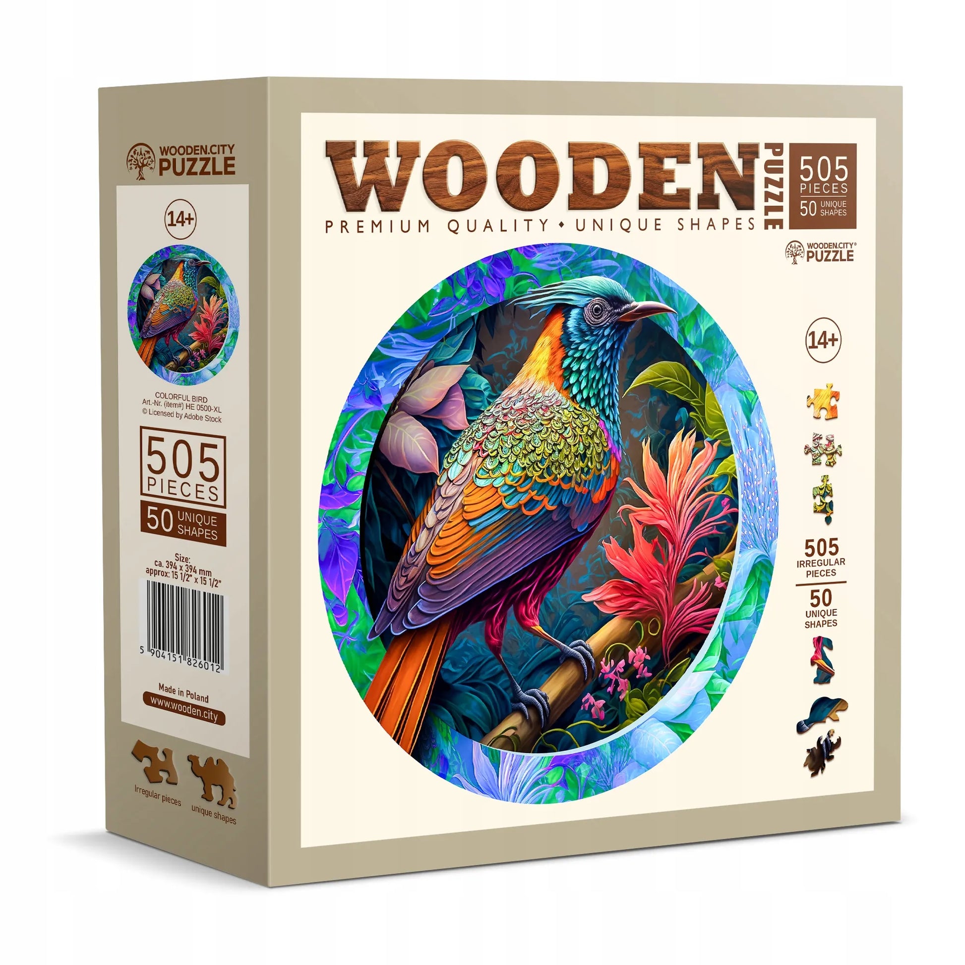Medinė dėlionė Wooden City spalvingas paukštis 505 det.