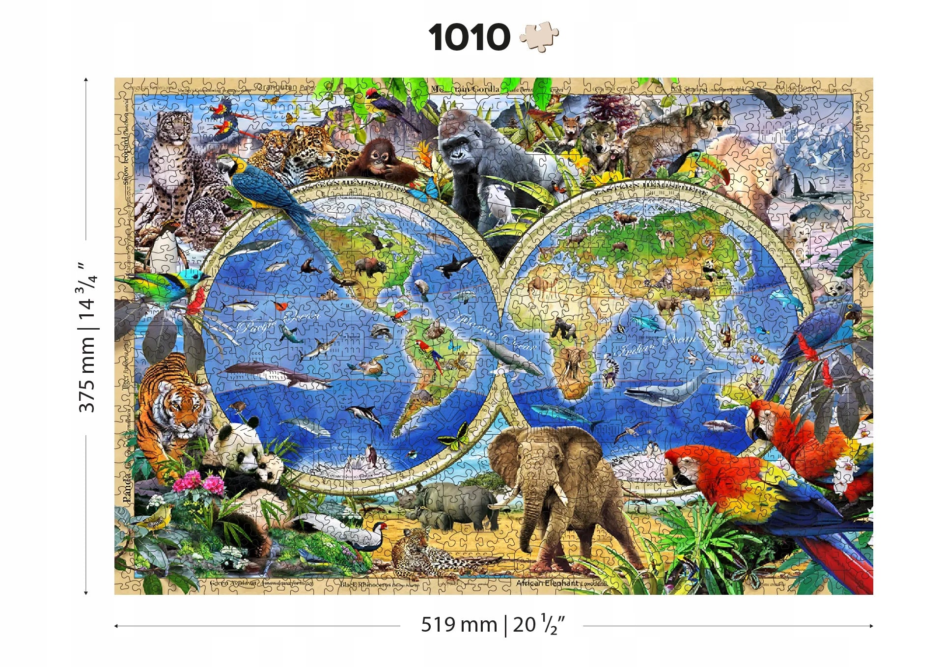 Medinė dėlionė WoodenCity 1010 detalių Pasaulio gyvūnai