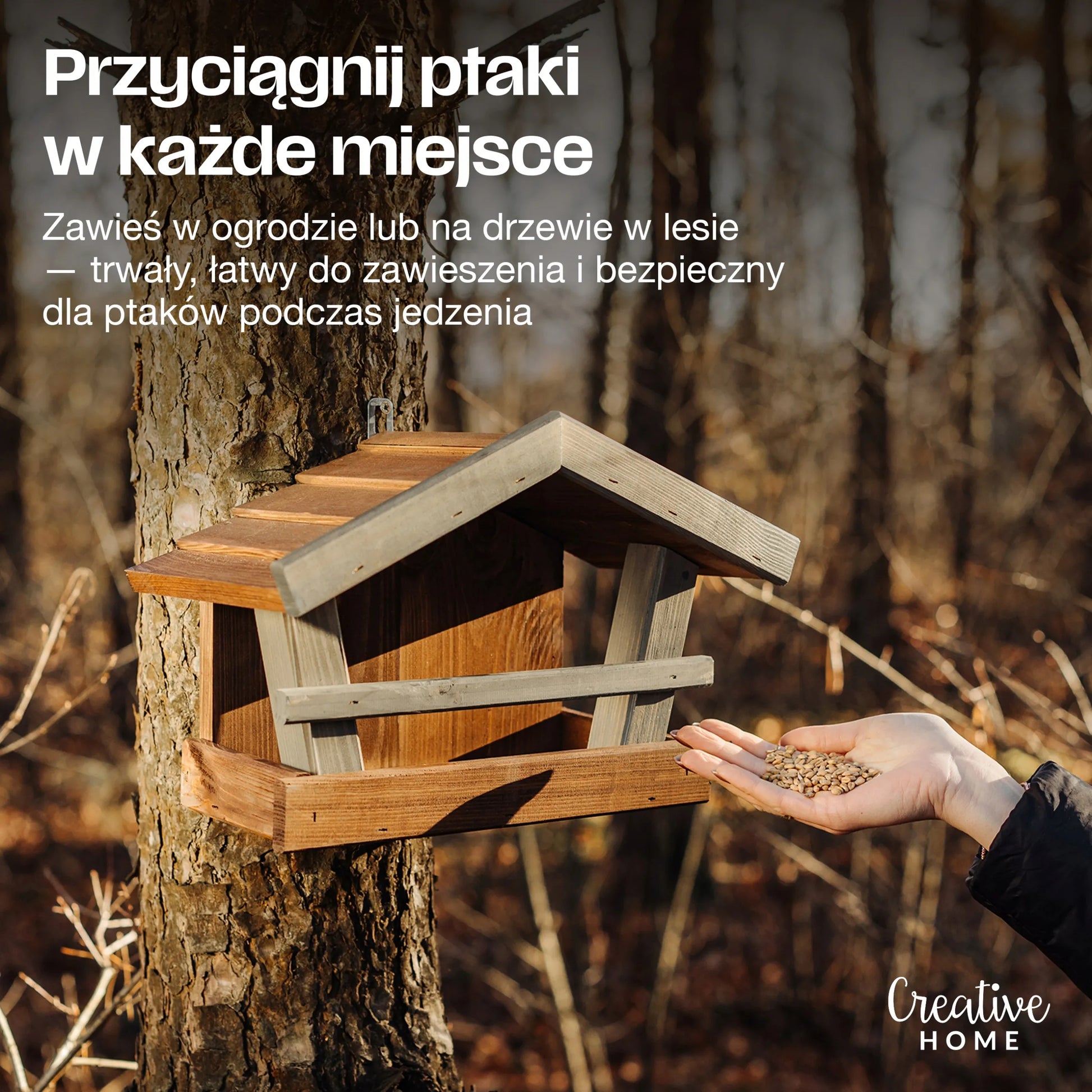 Medinė sodo lesyklėlė paukščiams pakabinama balkonui ruda-žalia
