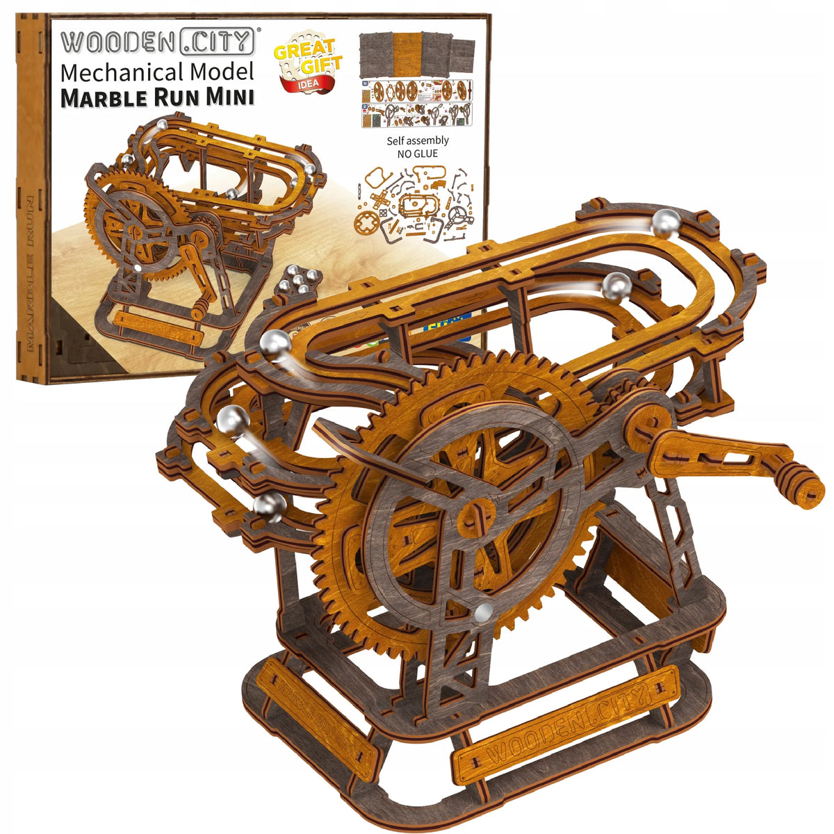 Medinis mechaninis rutuliukų takas 3D galvosūkis Marble Run Wooden.City