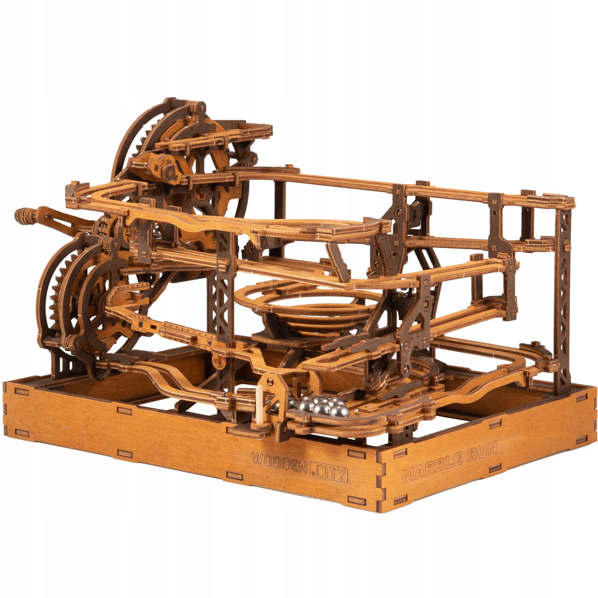 Medinis mechaninis rutuliukų takas „Marble Run“, 3D, WOODEN.CITY