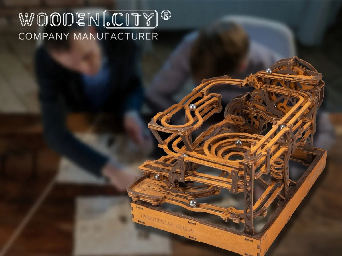 Medinis mechaninis rutuliukų takas „Marble Run“, 3D, WOODEN.CITY
