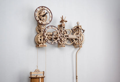 Medinis steampunk stiliaus sieninis laikrodis Wooden.City, 3D dėlionė