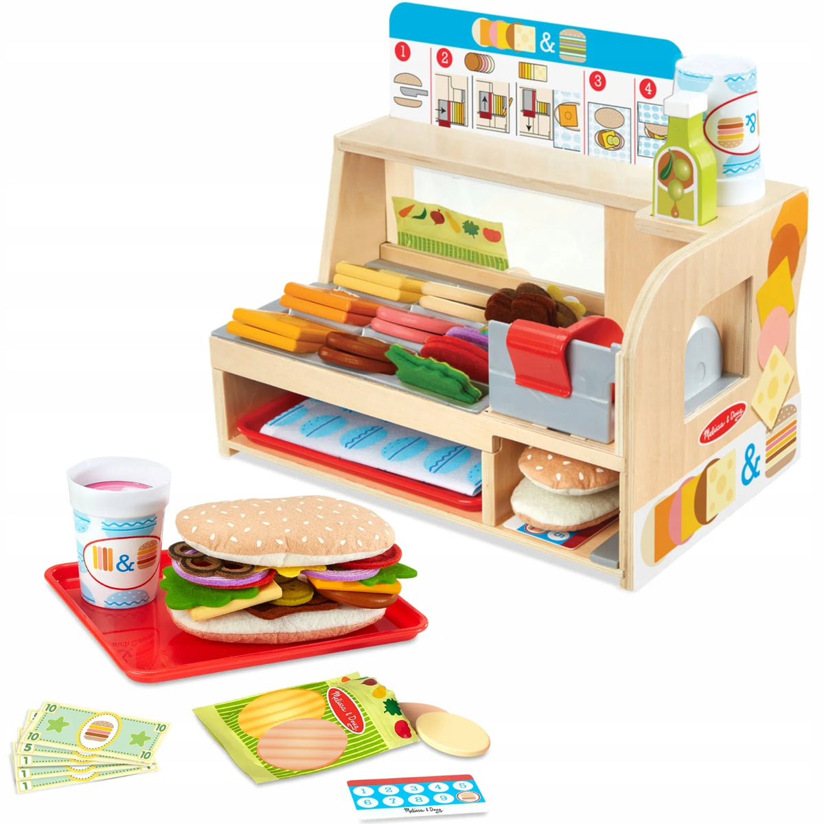 Medinis sumuštinių baras „Melissa & Doug“ – vaikų virtuvės ir restorano žaidimų rinkinys, 56 dalių