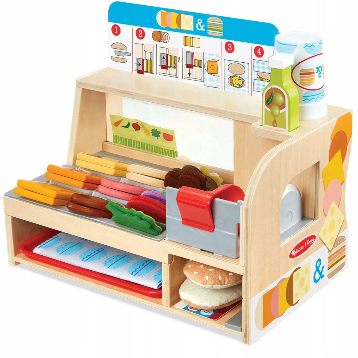 Medinis sumuštinių baras „Melissa & Doug“ – vaikų virtuvės ir restorano žaidimų rinkinys, 56 dalių