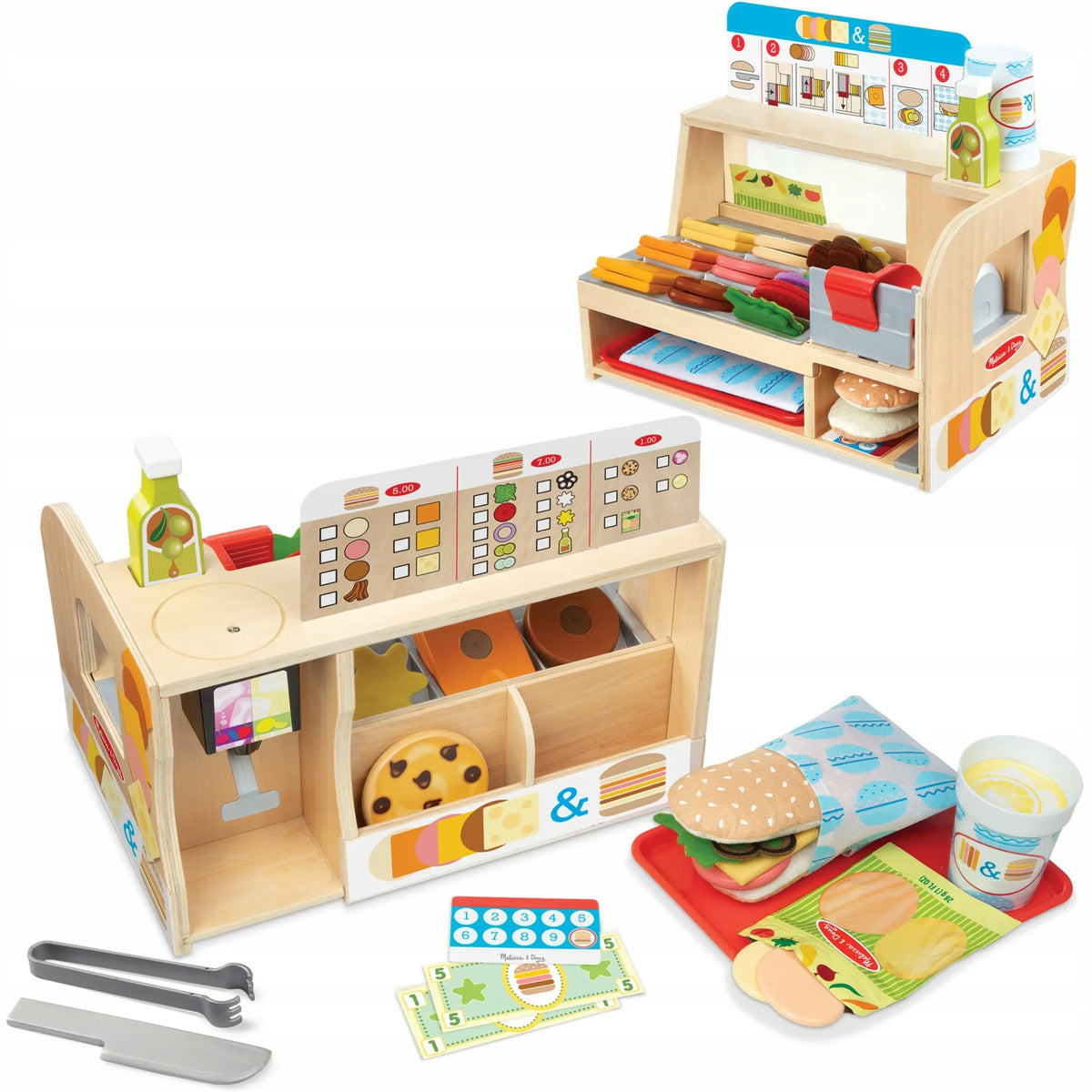 Medinis sumuštinių baras „Melissa & Doug“ – vaikų virtuvės ir restorano žaidimų rinkinys, 56 dalių