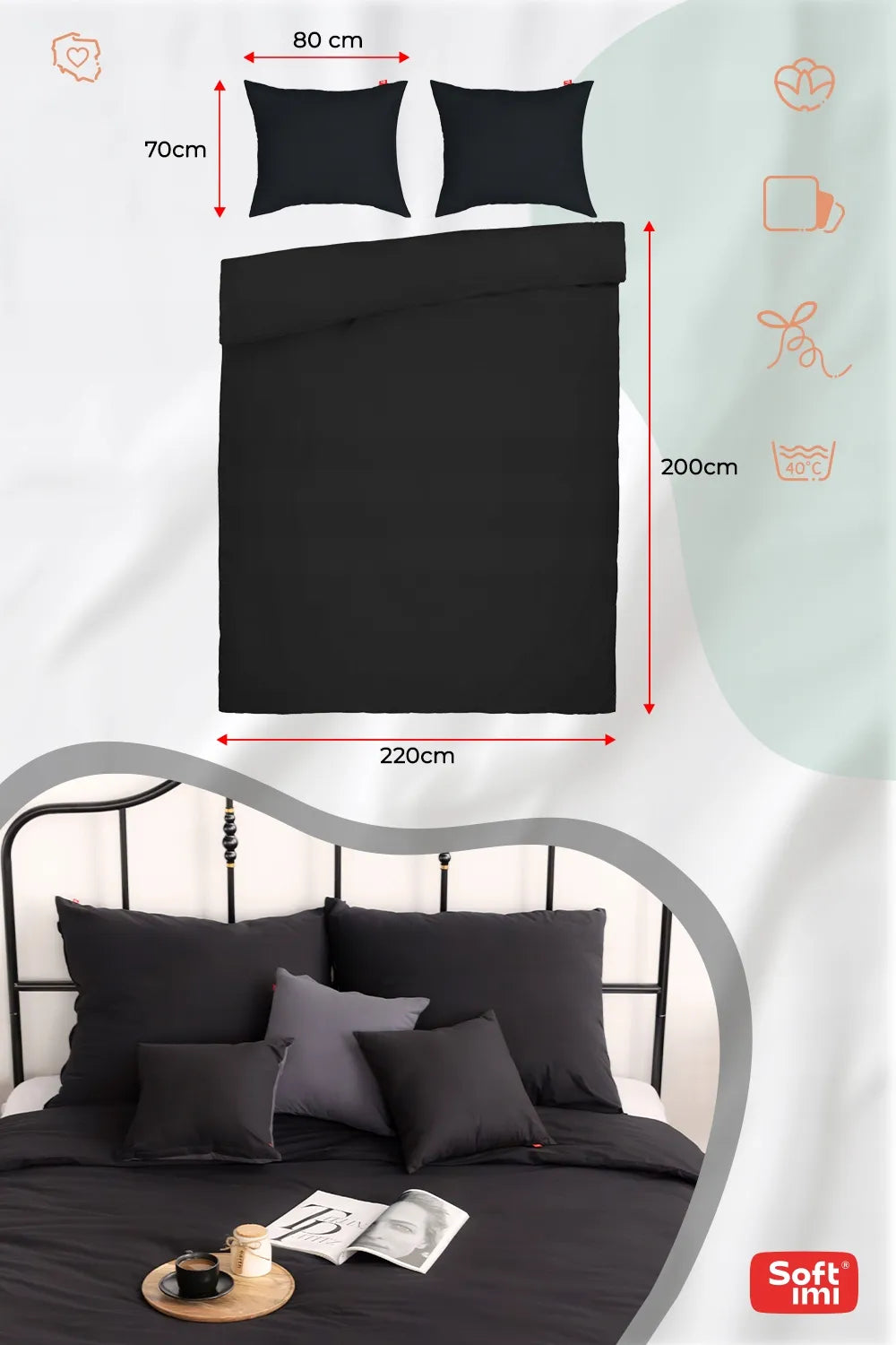 Medvilninės patalynės komplektas 200x220 + 2 užvalkalai 70x80
