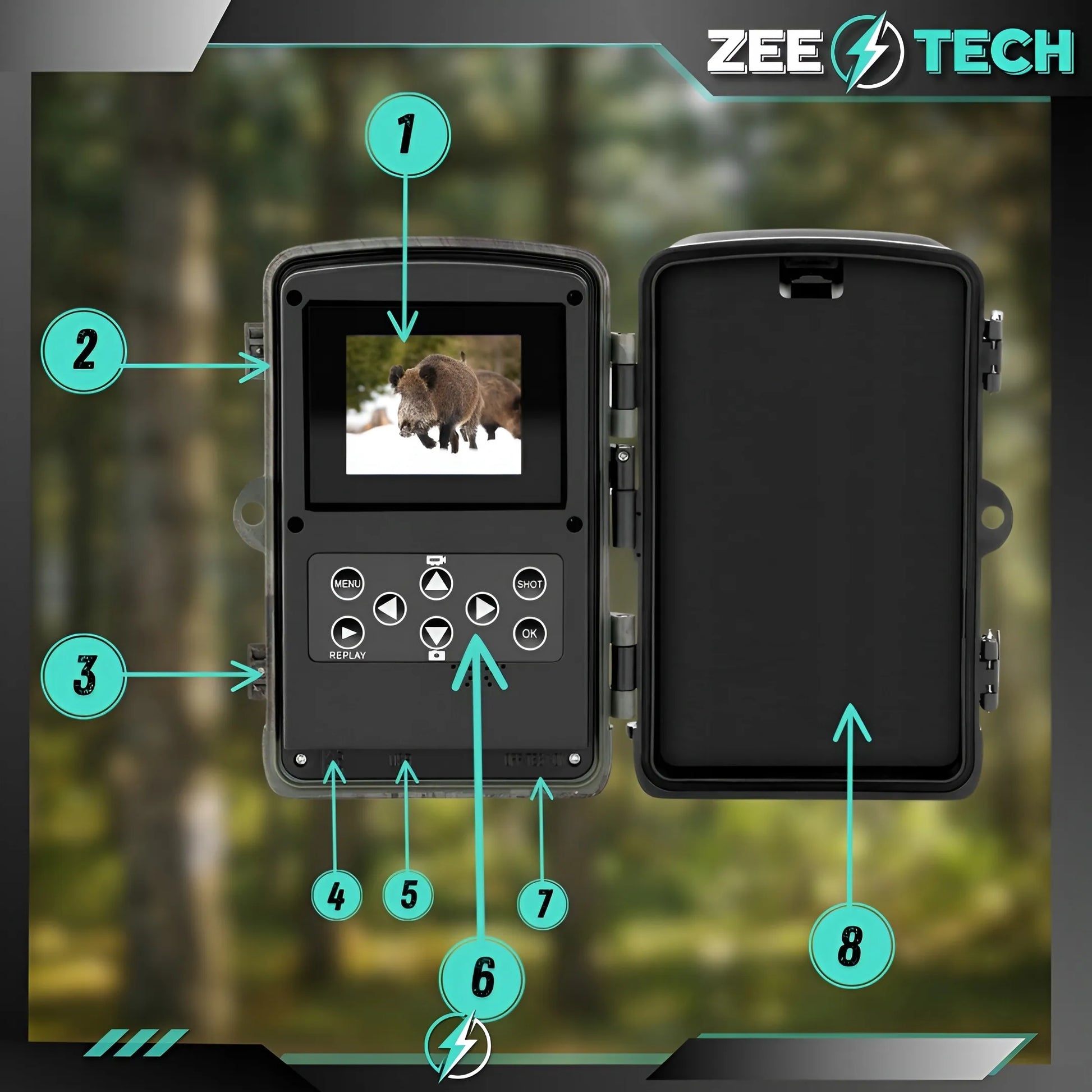 Medžioklės kamera ZeeTech HC-802A su judesio jutikliu, Full HD, IR naktiniu matymu ir lietuvišku meniu