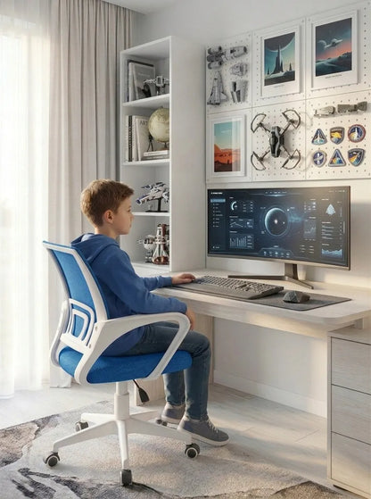 Mėlyna biuro kėdė sukamoji ergonominė, jaunimo kėdė NFX008