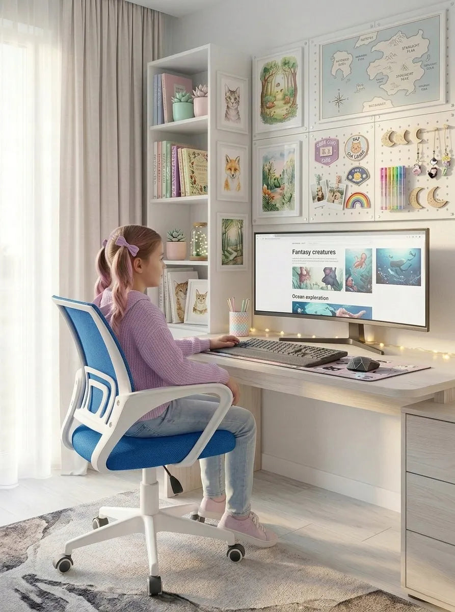 Mėlyna biuro kėdė sukamoji ergonominė, jaunimo kėdė NFX008