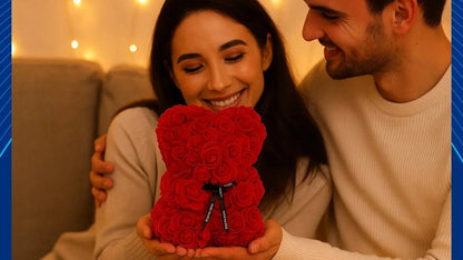 Meškiukas iš rožių žiedų – dovana gimtadieniui, Valentino dienai, mylimai moteriai ar vestuvėms