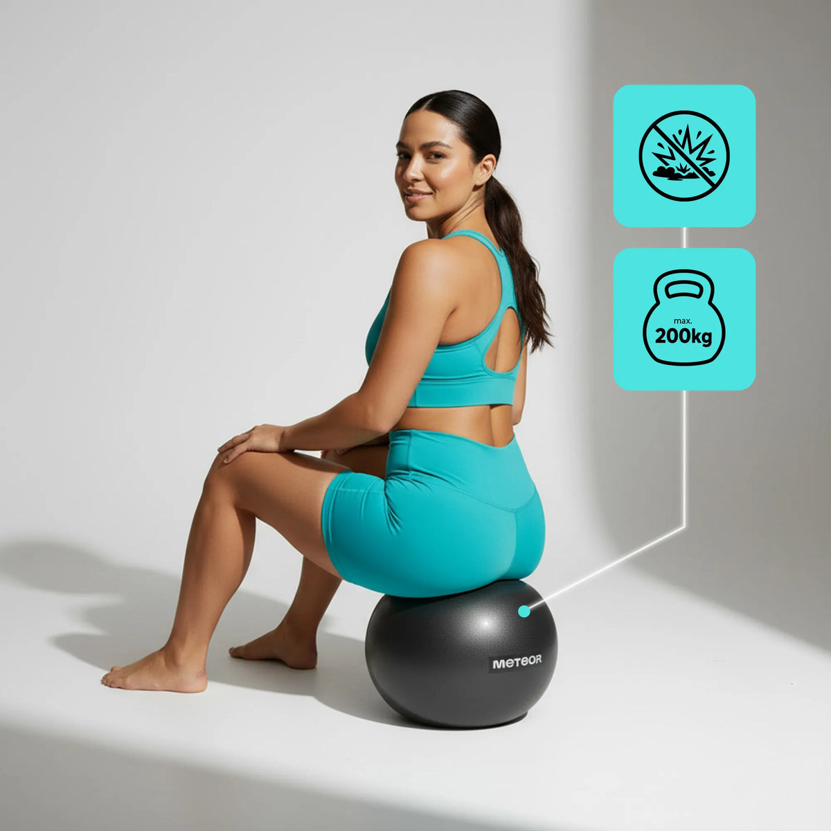 Meteor maža pripučiama pilateso ir reabilitacijos kamuolys, 22 cm, juodas