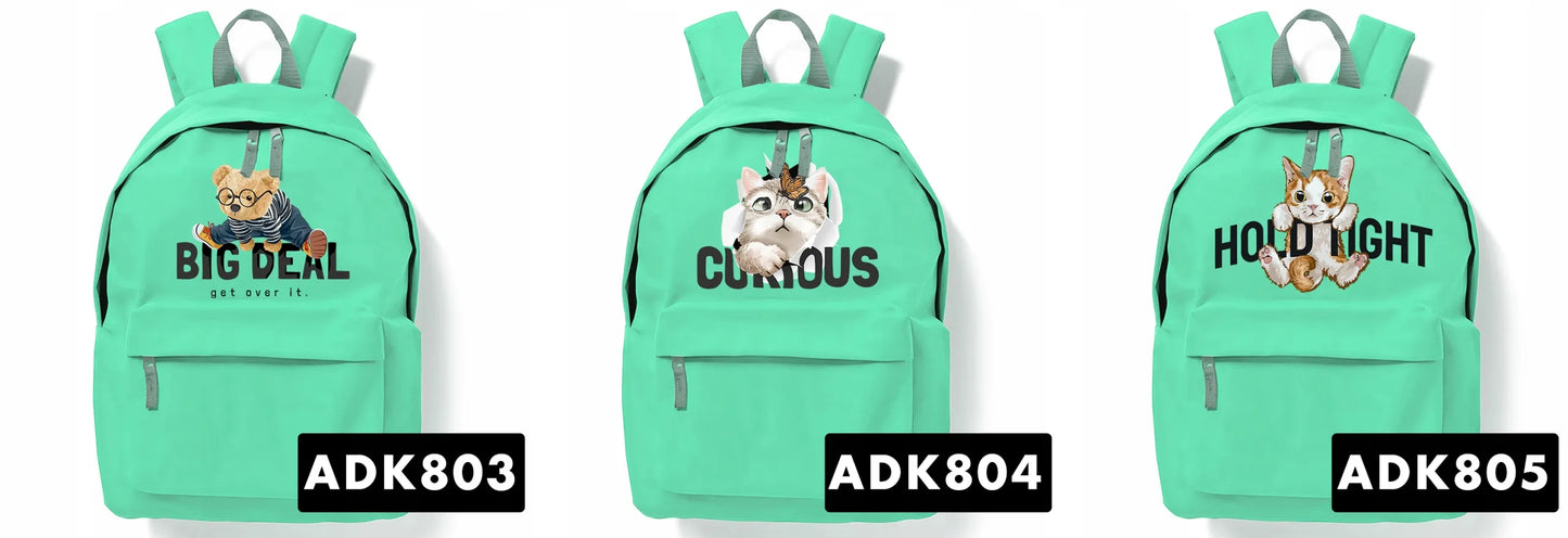 Mėtų spalvos mokyklinė kuprinė „Curious Cat“