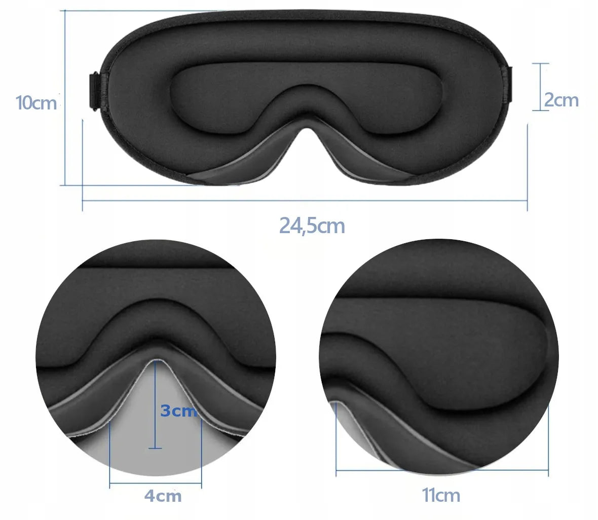 Miego kaukė 3D, 99% šviesos blokuojanti, reguliuojama