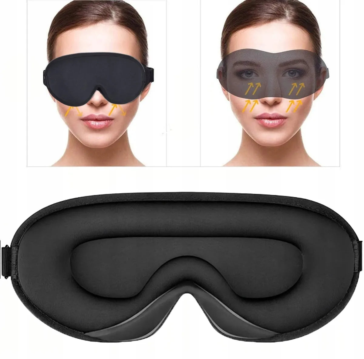 Miego kaukė 3D, 99% šviesos blokuojanti, reguliuojama