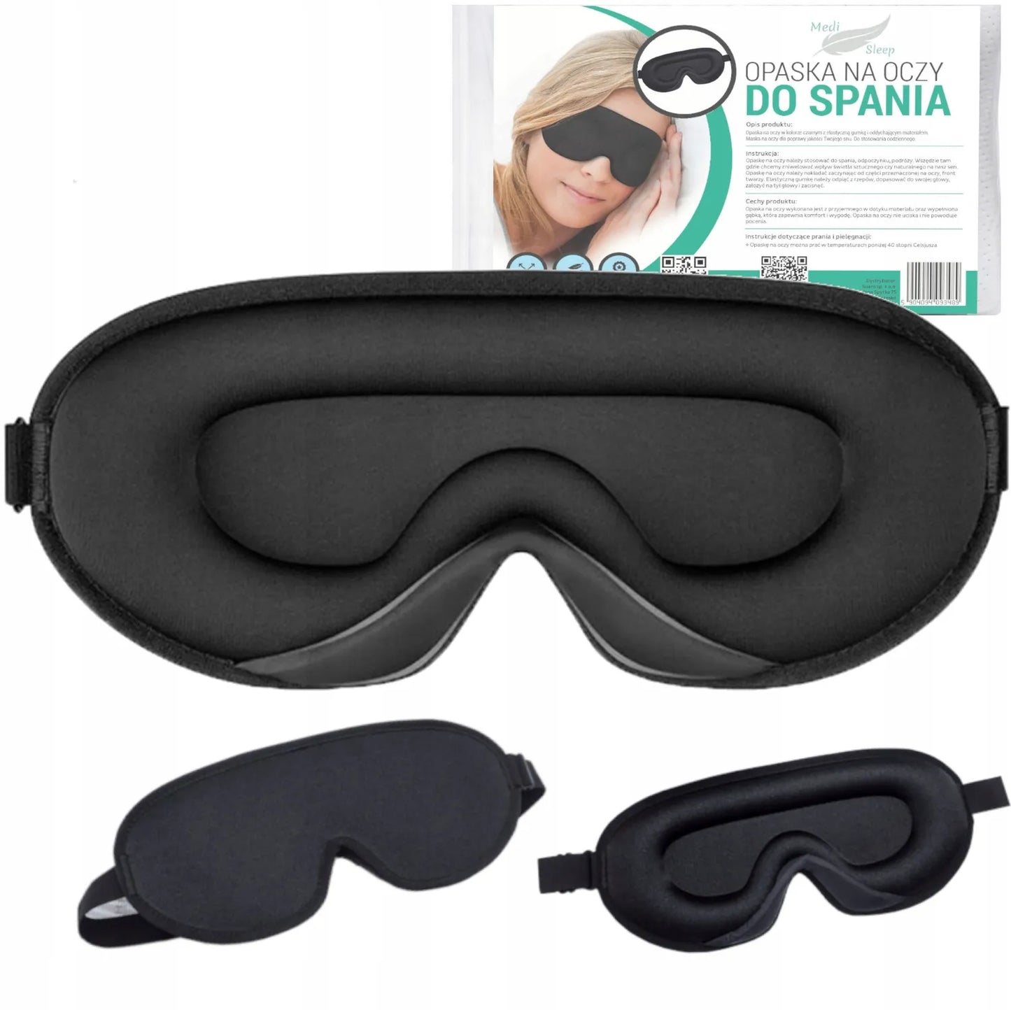 Miego kaukė 3D, 99% šviesos blokuojanti, reguliuojama