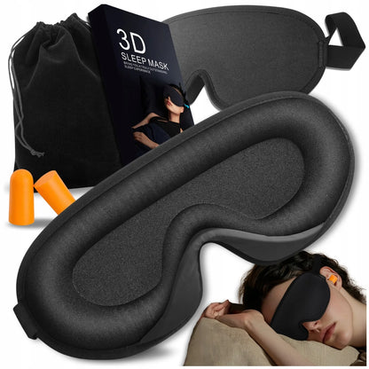 Miego kaukė 3D blokuojanti šviesą su reguliavimu + ausų kamštukai ir dėklas