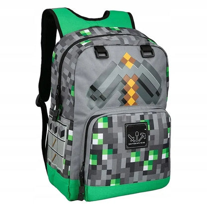 Minecraft mokyklinė kuprinė su kirtiklio motyvu, pilka