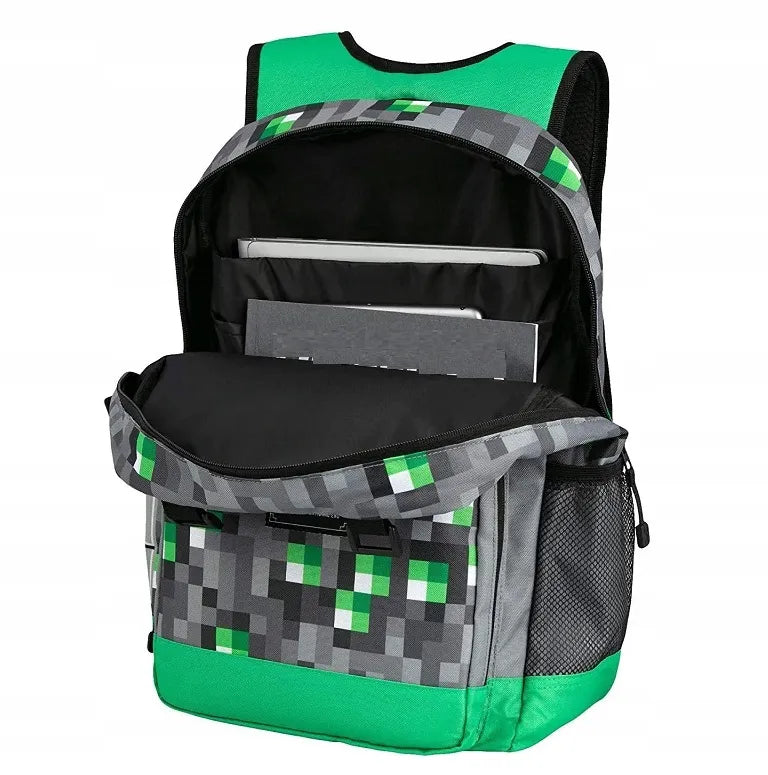 Minecraft mokyklinė kuprinė su kirtiklio motyvu, pilka