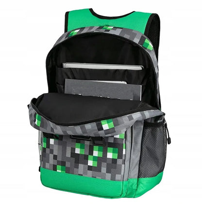 Minecraft mokyklinė kuprinė su kirtiklio motyvu, pilka