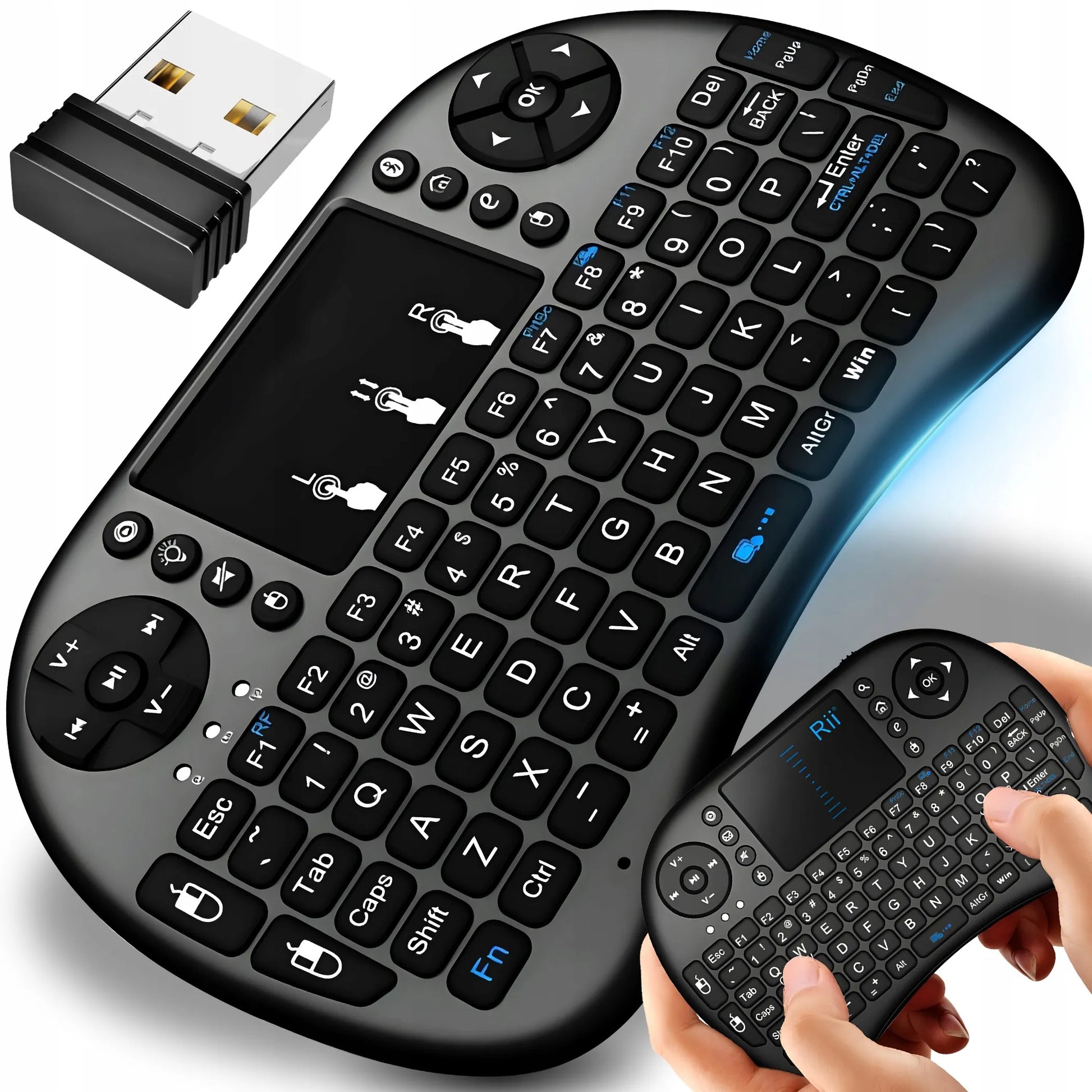 MINI BELAIDĖ KLAVIATŪRA SU LIETIMUI JAUTRIU SKYDŽIU SMART TV LED RGB APŠVIETIMAS