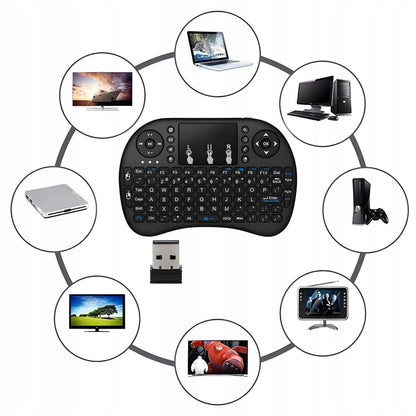 MINI BELAIDĖ KLAVIATŪRA SU LIETIMUI JAUTRIU SKYDŽIU SMART TV LED RGB APŠVIETIMAS