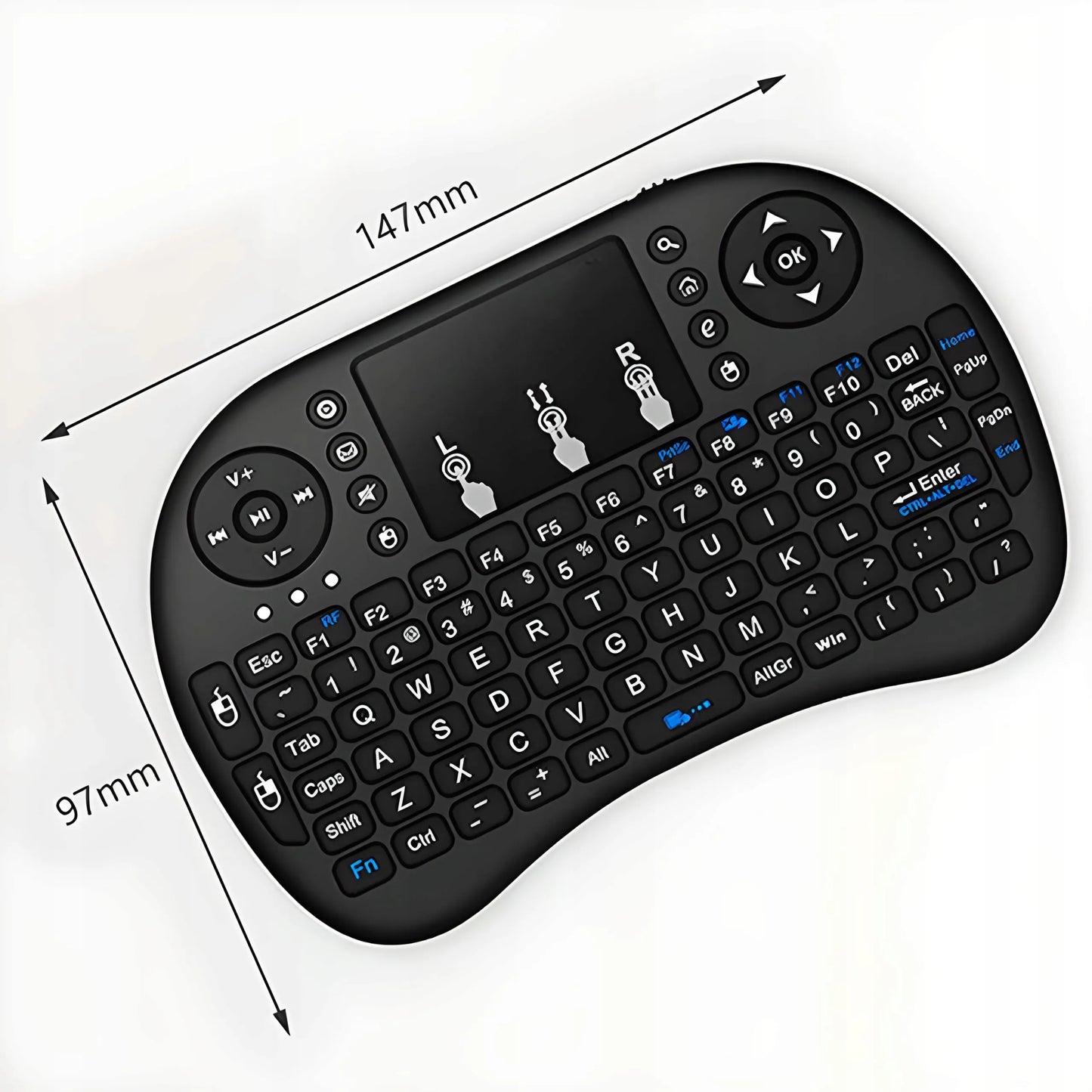 MINI BELAIDĖ KLAVIATŪRA SU LIETIMUI JAUTRIU SKYDŽIU SMART TV LED RGB APŠVIETIMAS