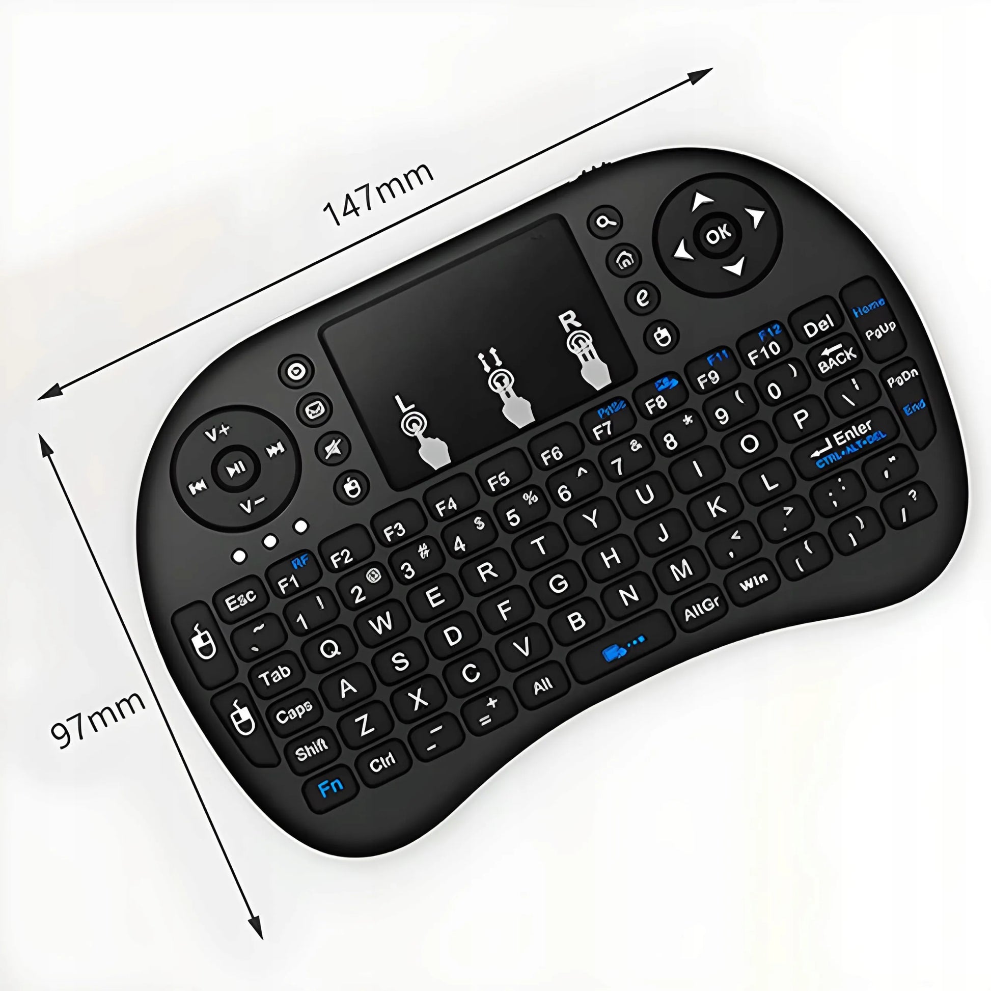 MINI BELAIDĖ KLAVIATŪRA SU LIETIMUI JAUTRIU SKYDŽIU SMART TV LED RGB APŠVIETIMAS