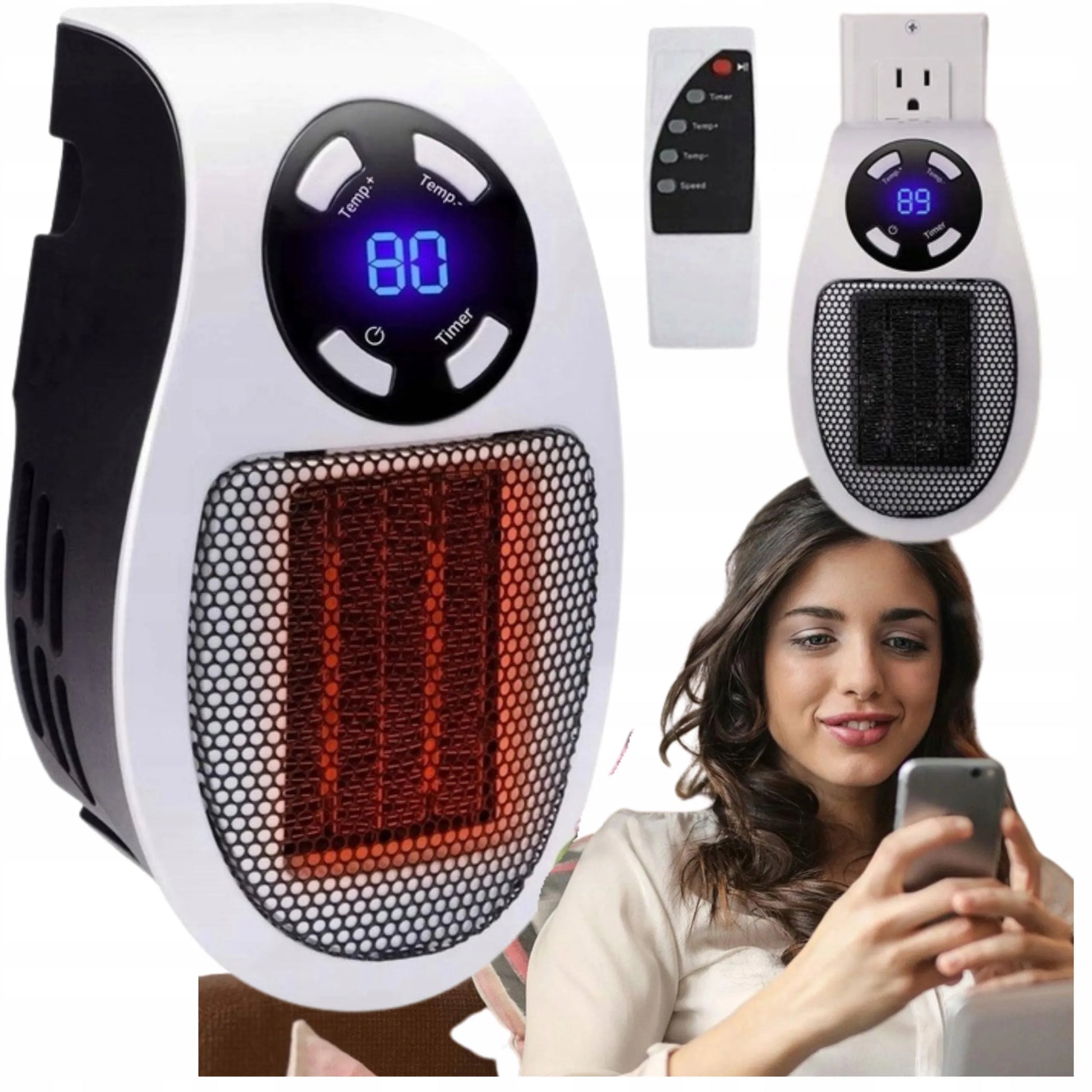 MINI elektrinis sieninis šildytuvas 500W su pulteliu