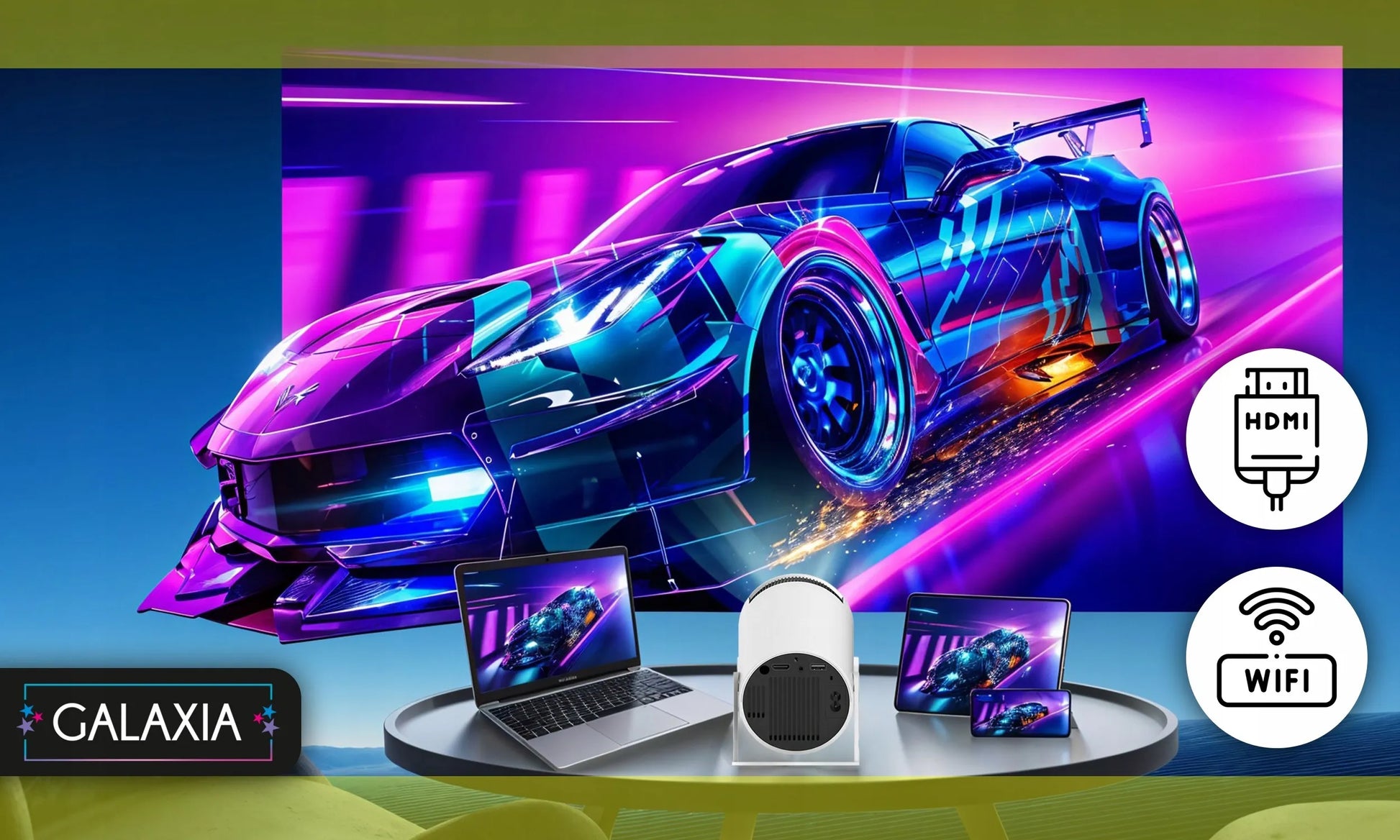 Mini nešiojamas projektorius GALAXIA HY300, Android, LED, WiFi, Full HD, Smart TV