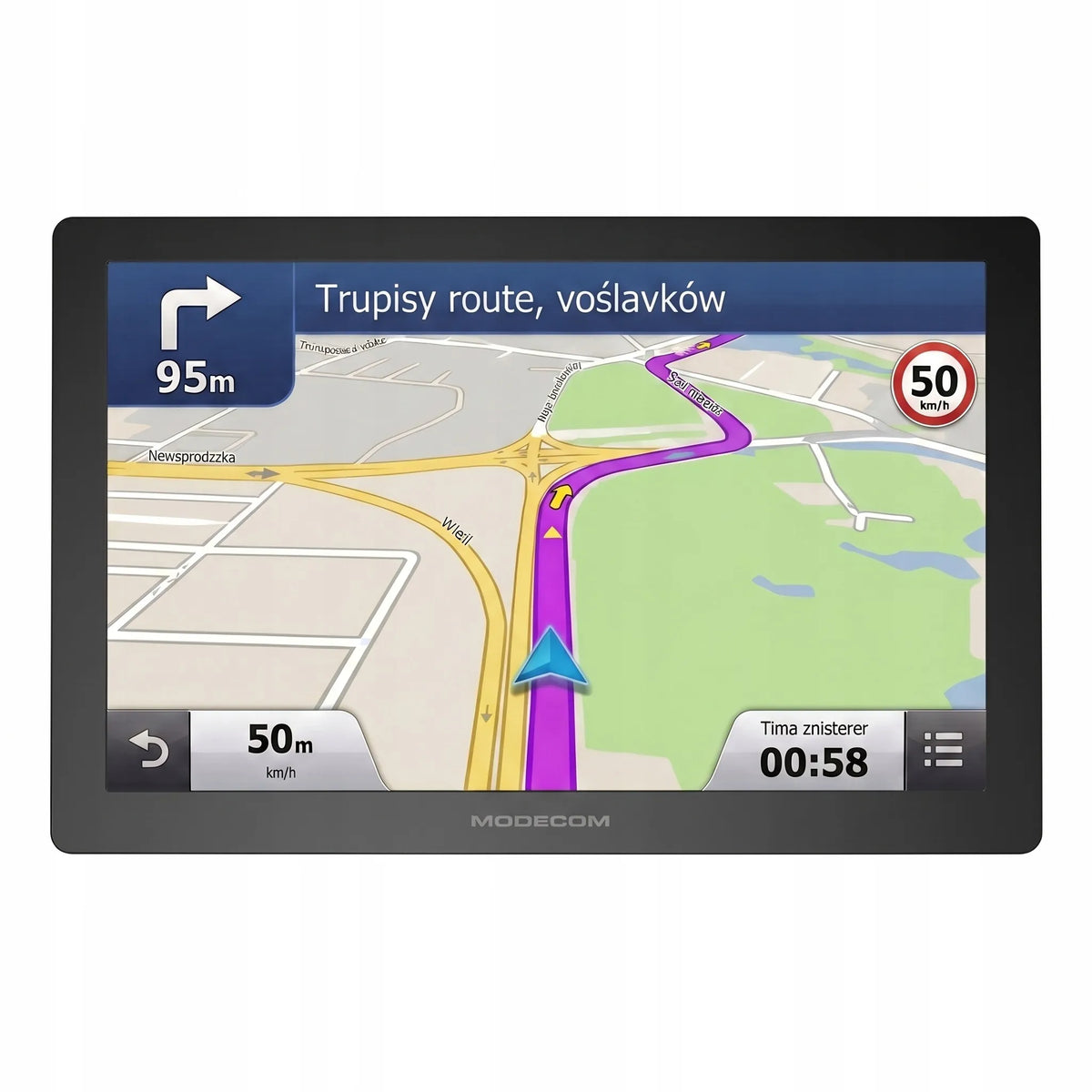 MODECOM FreeWAY CX 9.0 9 colių navigacija sunkvežimiams, vilkikams ir autobusams su greičio matuoklių įspėjimais