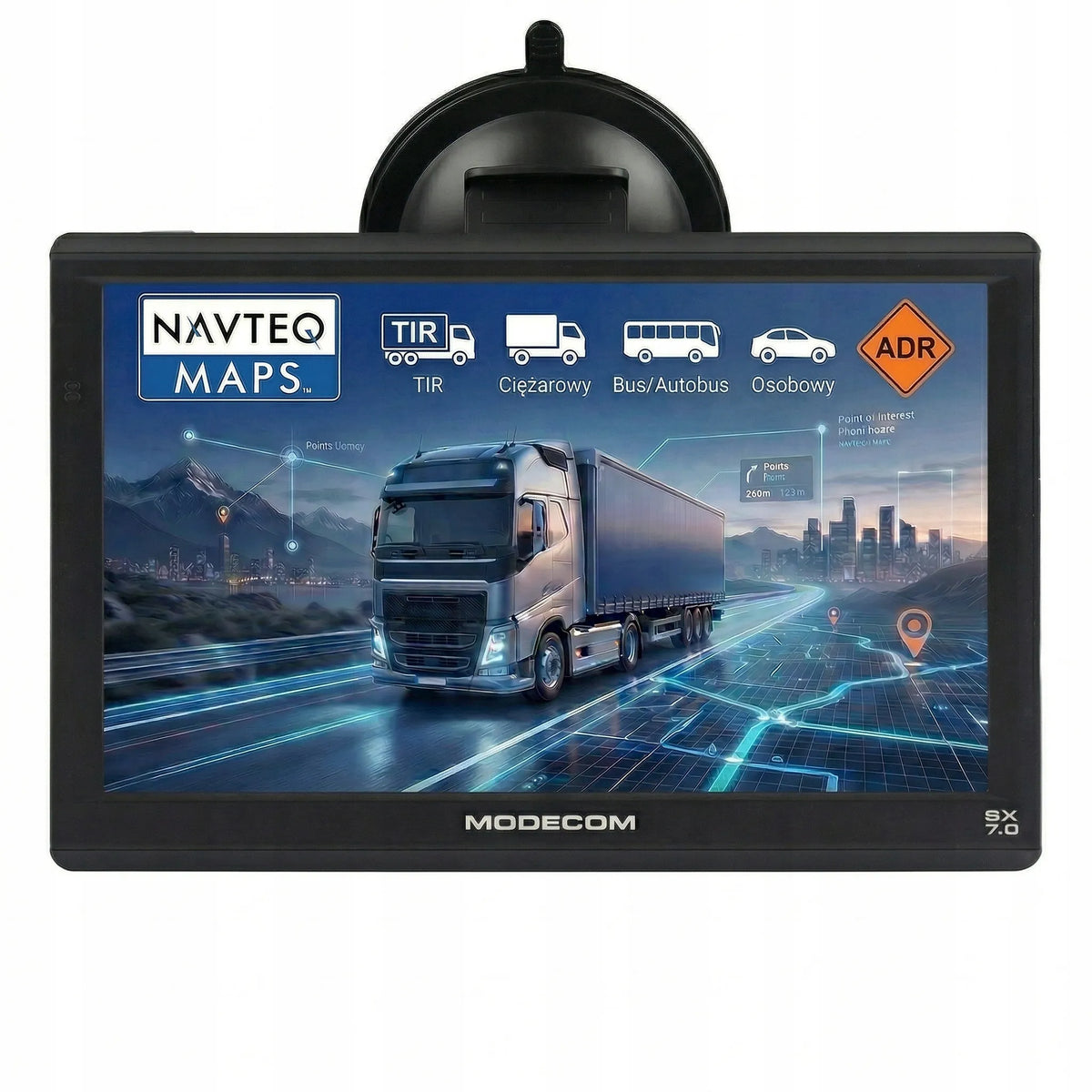 MODECOM FreeWAY SX 7.0 7 colių GPS navigacija sunkvežimiams su Europos žemėlapiais, TIR ir autobusų maršrutais