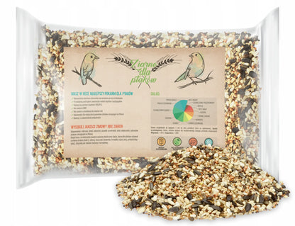 MODERNI LESYKLA PAUKŠČIAMS SU 1 KG GRŪDŲ BIRDYFEED ROUND TVIRTA