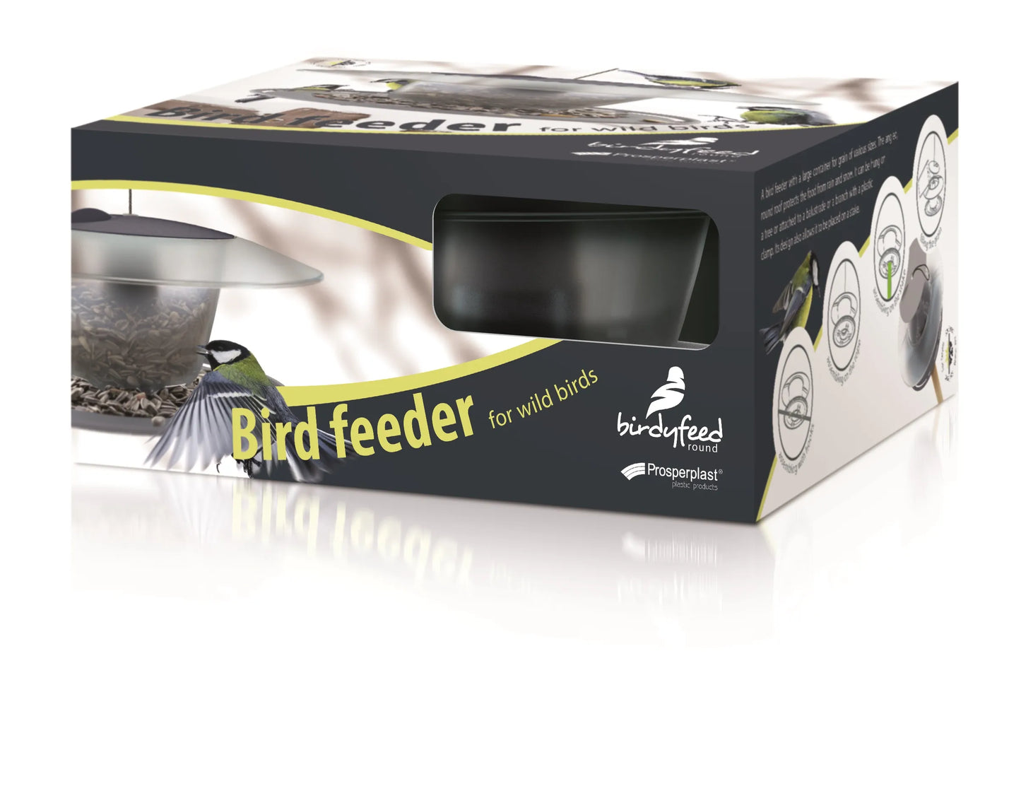 MODERNI LESYKLA PAUKŠČIAMS SU 1 KG GRŪDŲ BIRDYFEED ROUND TVIRTA
